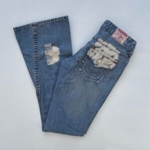 True Religion Blue Denim Jeans 503 Big T Flared Leg Size Women’s 25 Made In USA
